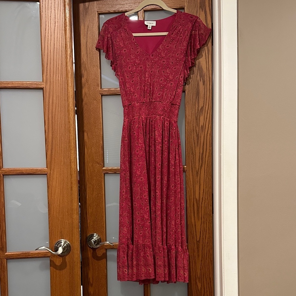 Evereve Burgundy Floral Midi Dress​​